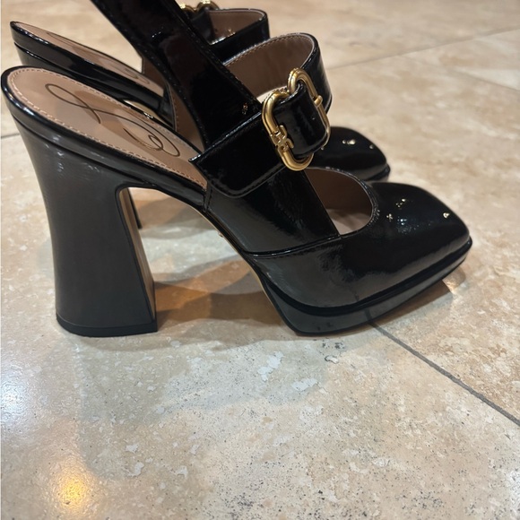 Sam Edelman- Jildie. Black Patent Leather Slingback Heels - Picture 2 of 4